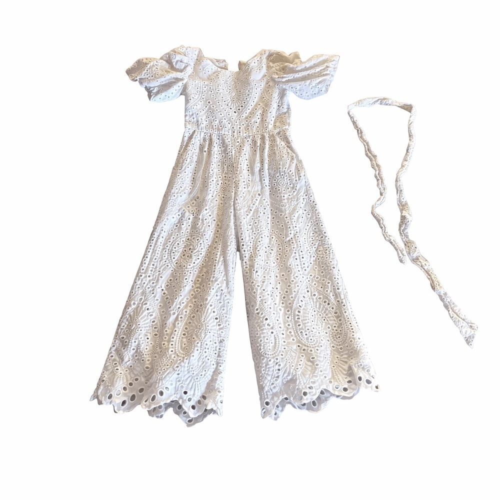 GB Girls Elegant White Eyelet Jumpsuit